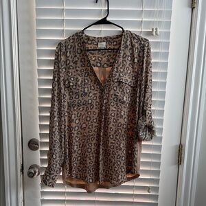 CAbi Tan Leopard Print Blouse